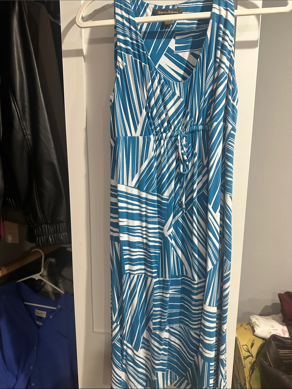 Tommy Bahama Teal & White Geometric Maxi Skirt with Drawstring